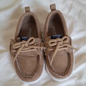 SPERRY Top Sider Boat Shoe for Toddlers in Tan & White Size 8M